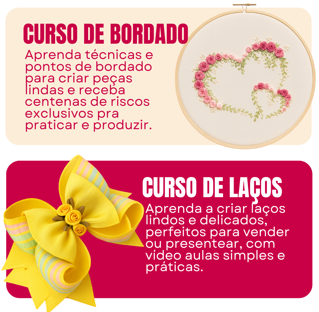 Curso de Bordado e Curso de Laços ArtesaFlix